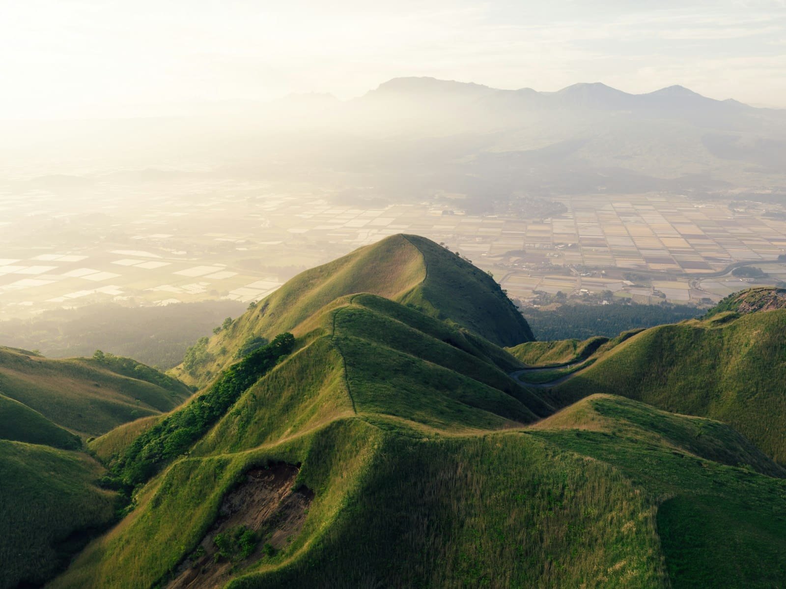 Peaceful green landscape on a hiking journey